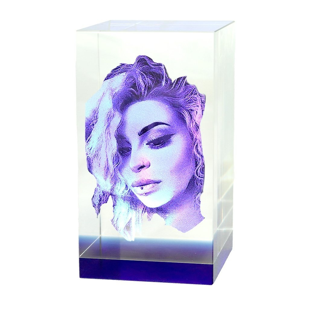 Laser Engraved Personalised 3D Blue Band Photo Crystal